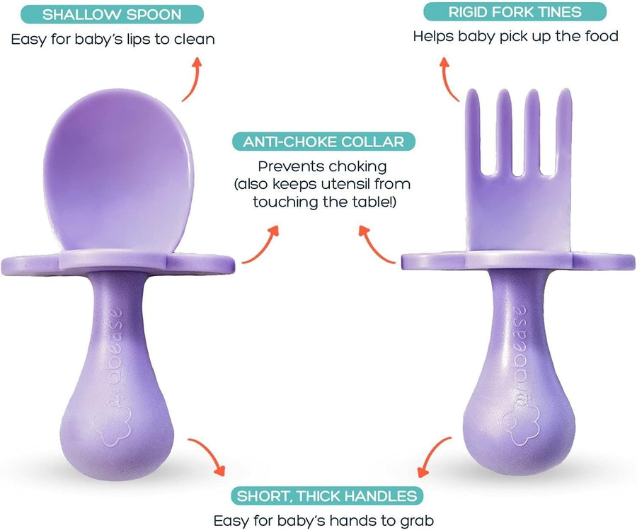 Grabease Silicone Baby Feeding Utensil Set - Purple - liquidation.store