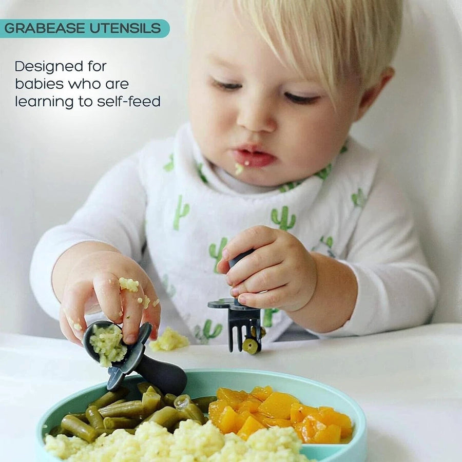 Grabease Silicone Baby Utensil Set - Mint Green - liquidation.store