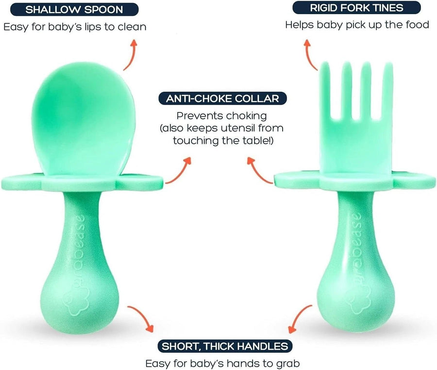 Grabease Silicone Baby Utensil Set - Mint Green - liquidation.store