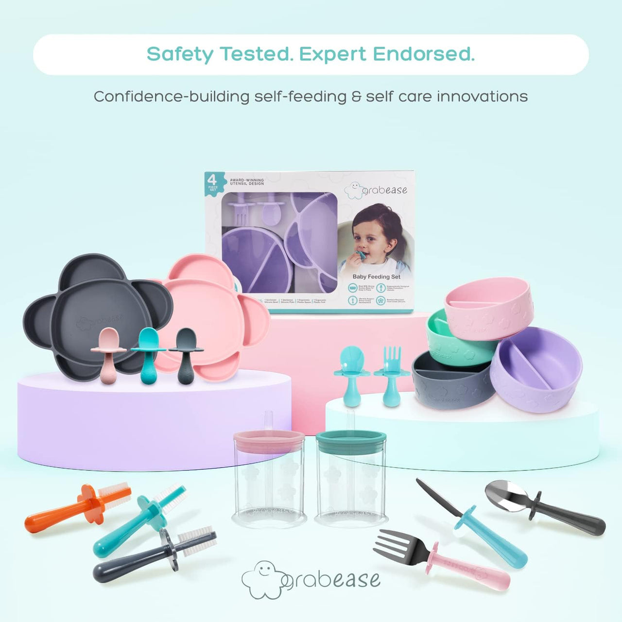 Grabease Toddler Utensils Set Fork Spoon & Knive - Blush Pink - liquidation.store