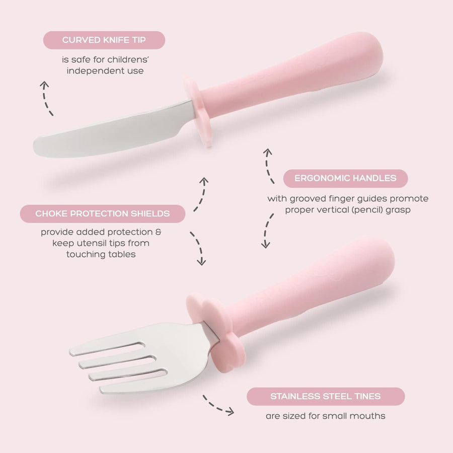 Grabease Toddler Utensils Set Fork Spoon & Knive - Blush Pink - liquidation.store