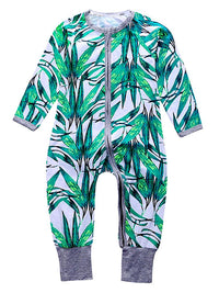 Thumbnail for Green Blue Tropical Baby Zip Sleepsuit with Hand & Feet Cuffs (Various Sizes) - liquidation.store