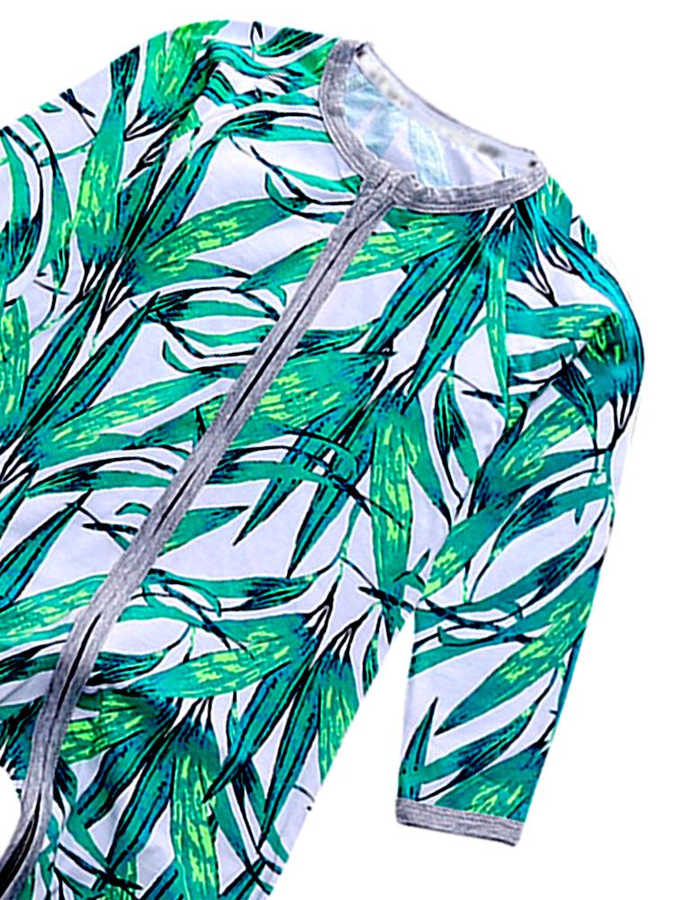 Green Blue Tropical Baby Zip Sleepsuit with Hand & Feet Cuffs (Various Sizes) - liquidation.store