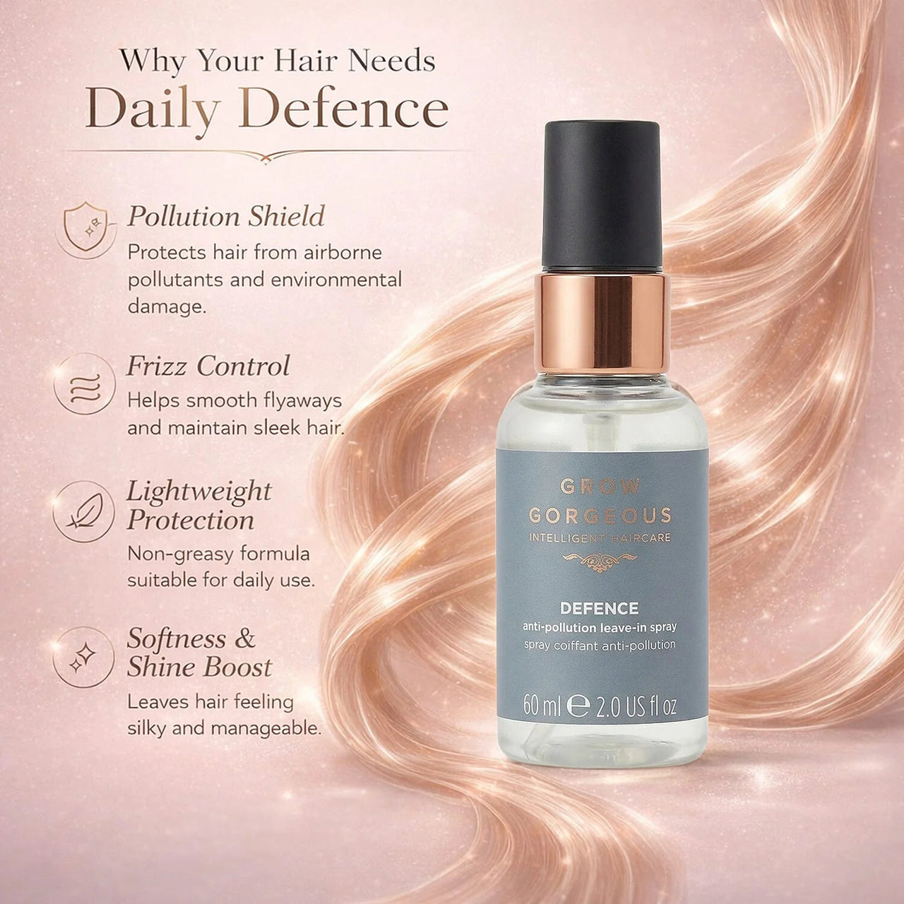 Grow Gorgeous Defence Anti-Pollution Leave in Spray - 60ml - liquidation.store