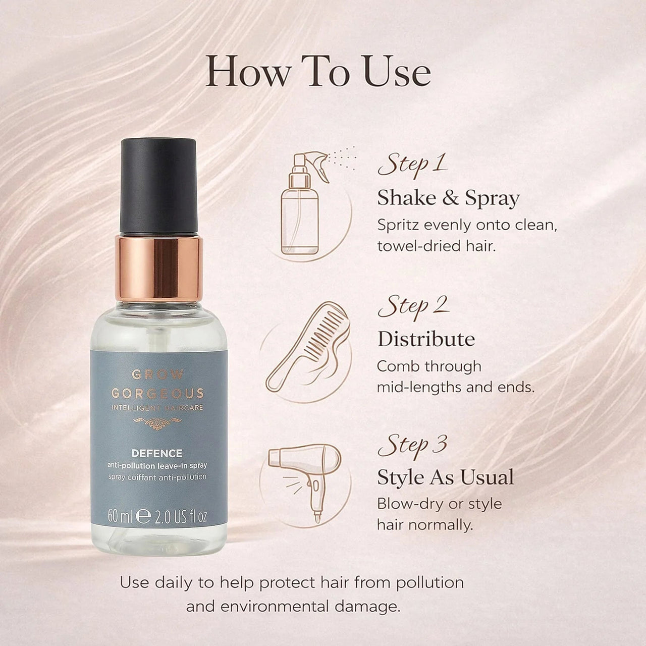 Grow Gorgeous Defence Anti-Pollution Leave in Spray - 60ml - liquidation.store
