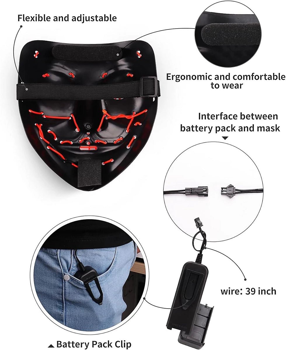 Halloween LED Stitched Purge Mask - RED - liquidation.store