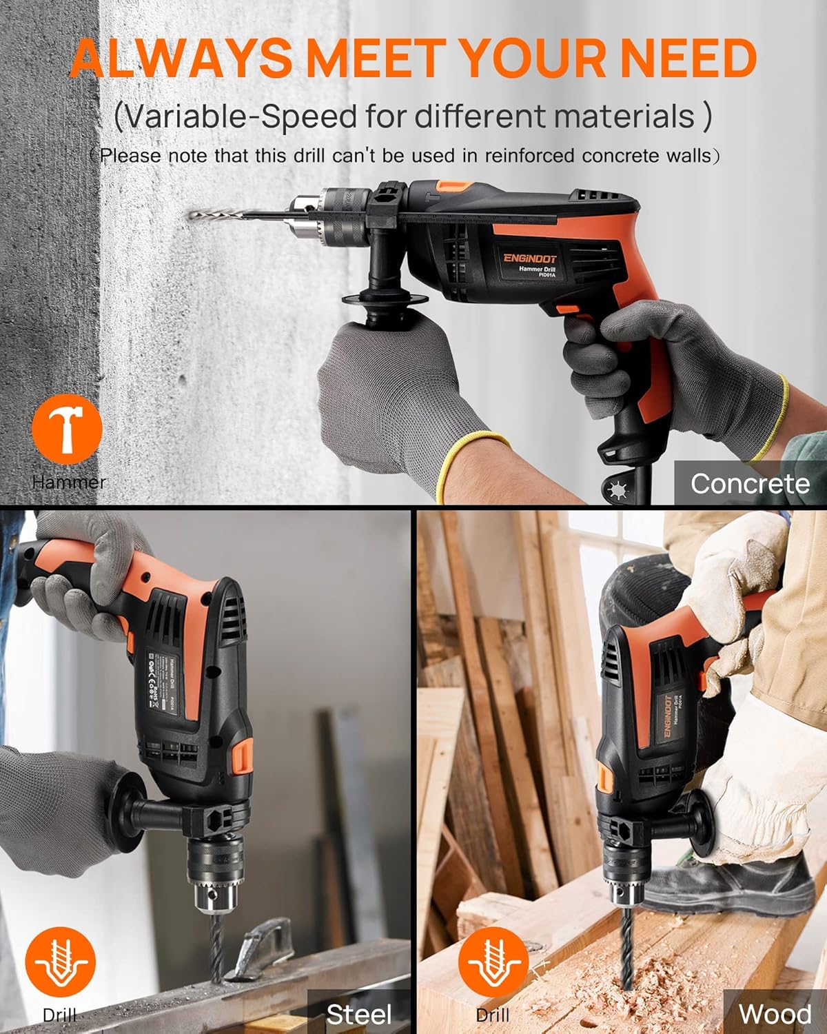 Hammer Drill, ENGiNDOT 710W Corded Impact Drill 2 IN1 - liquidation.store