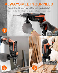 Thumbnail for Hammer Drill, ENGiNDOT 710W Corded Impact Drill 2 IN1 - liquidation.store