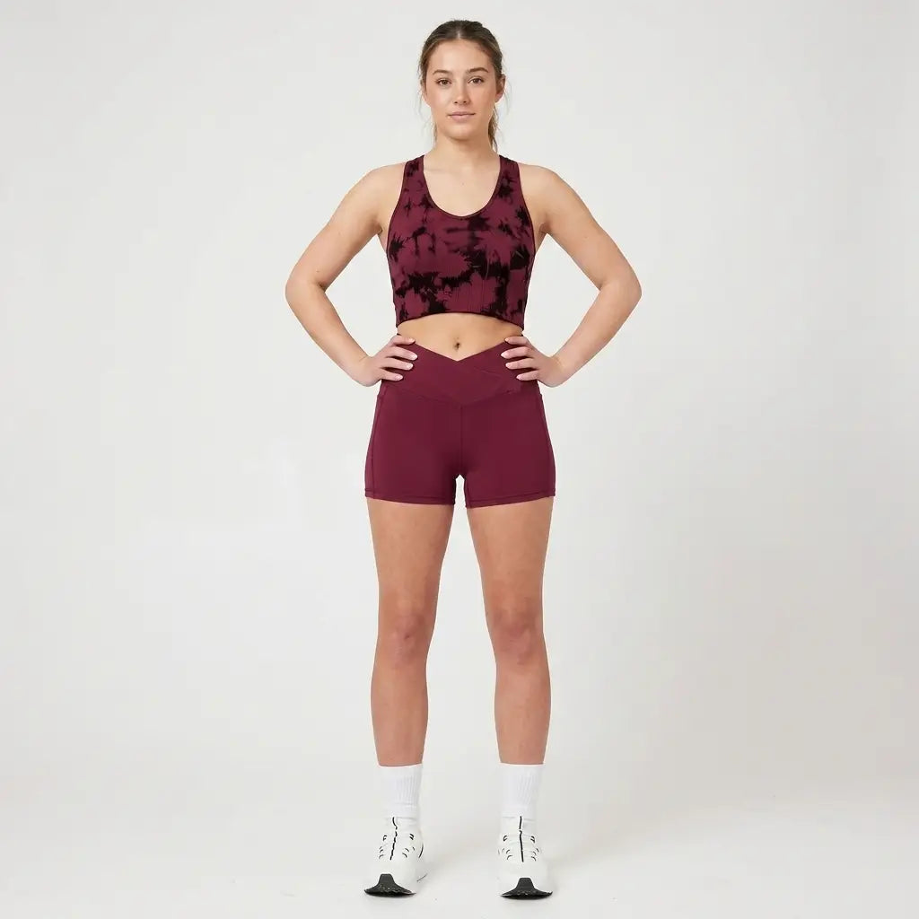 SnuggzFit High-Waisted Pocket Workout Shorts - Mulberry