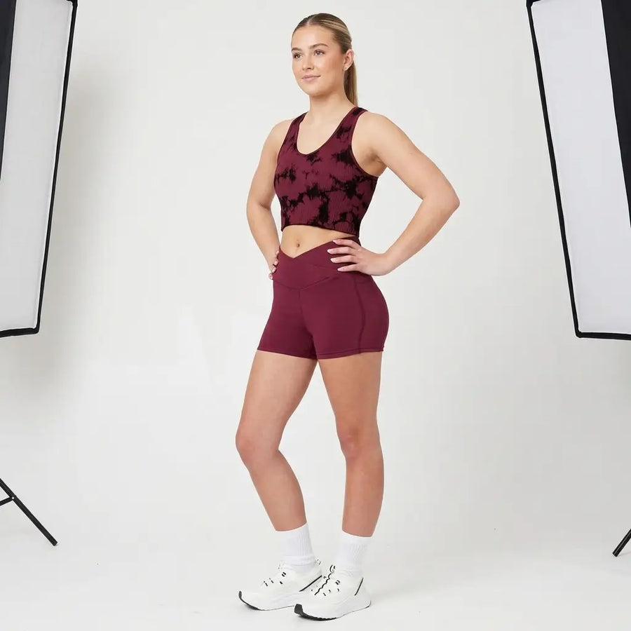 SnuggzFit High-Waisted Pocket Workout Shorts - Mulberry