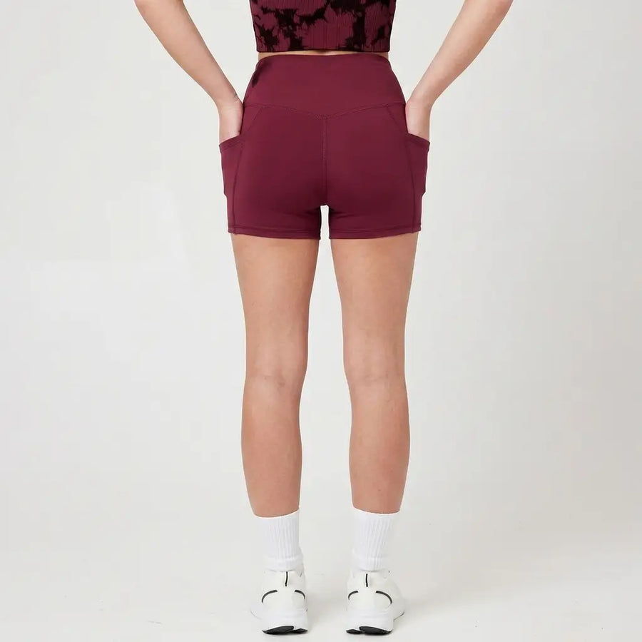 SnuggzFit High-Waisted Pocket Workout Shorts - Mulberry