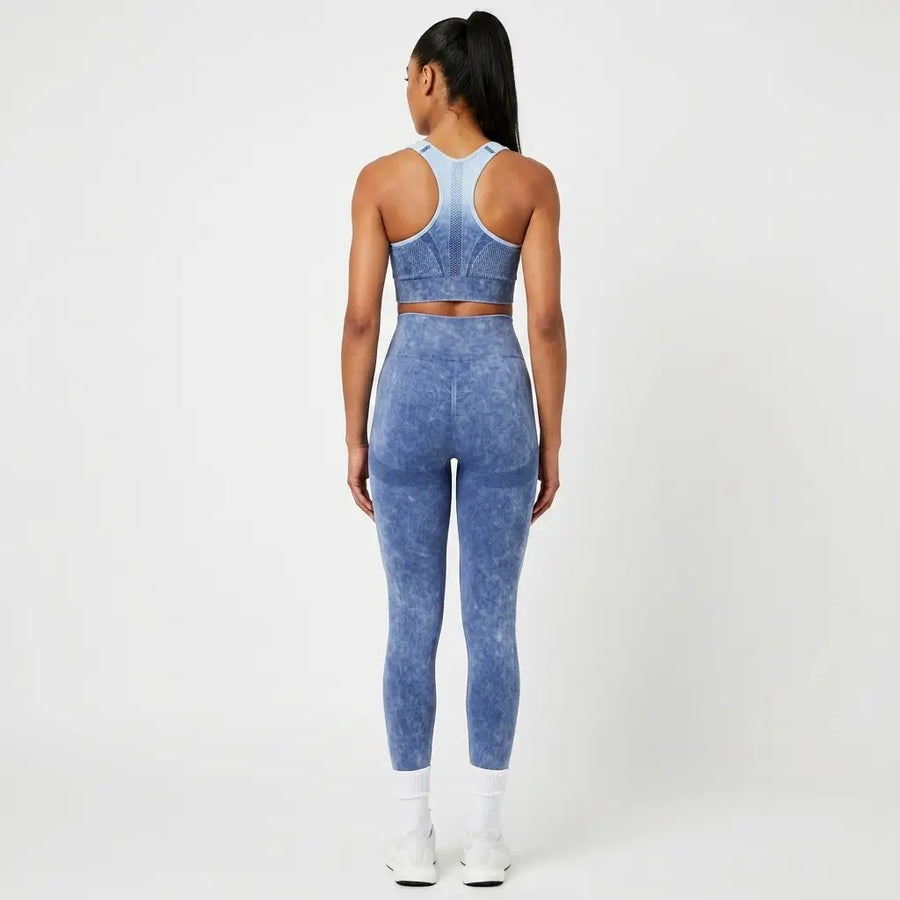 Snuggz Fit Super Stretch Tie Dye Sculpt Blue/White Legging Bar Set