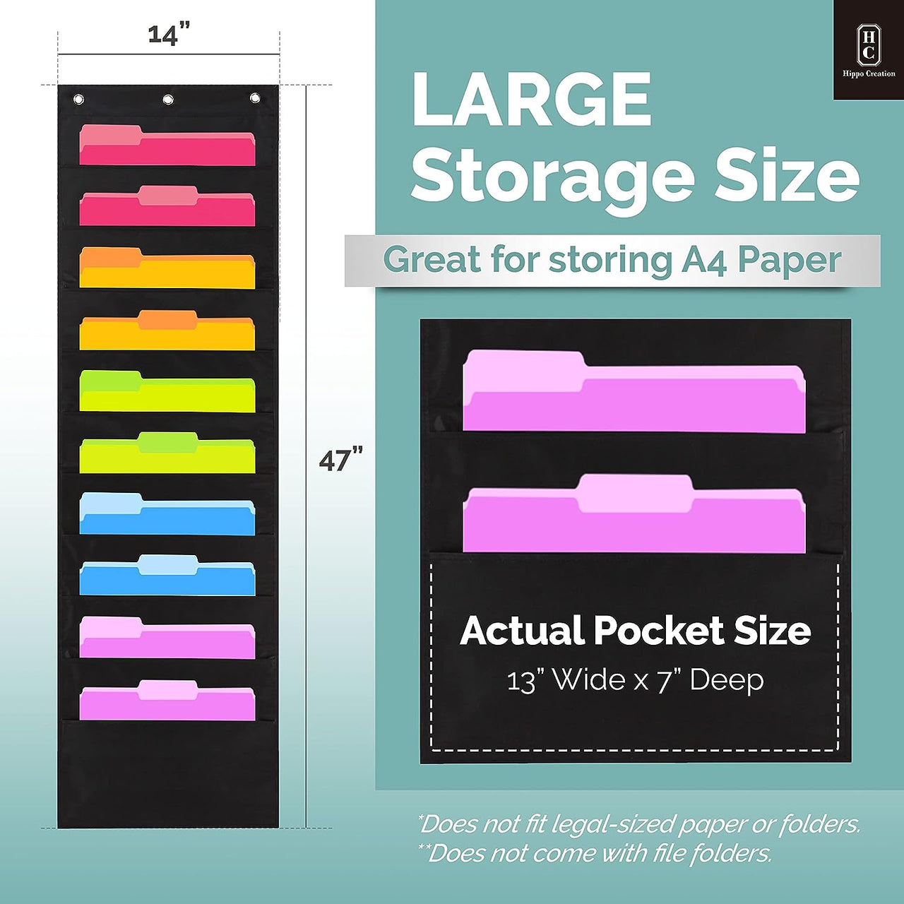 Hippo Creation Heavy Duty Storage Pocket Chart (Black - 1 Pack, 10 Pockets) - liquidation.store