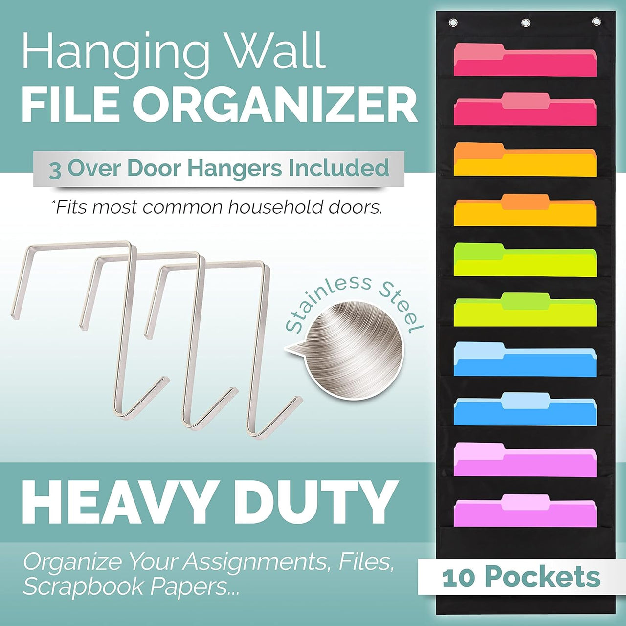 Hippo Creation Heavy Duty Storage Pocket Chart (Black - 1 Pack, 10 Pockets) - liquidation.store