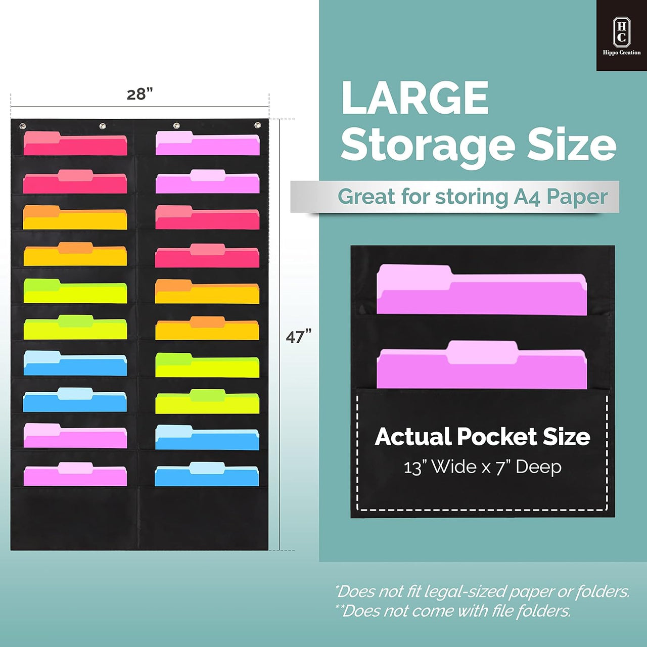 Hippo Creation Pocket Chart (Black - 1 Pack 20 Pockets) - liquidation.store