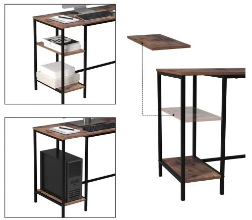 Homfa L-shaped Office Desk Workstation - Dark Mahogany - liquidation.store