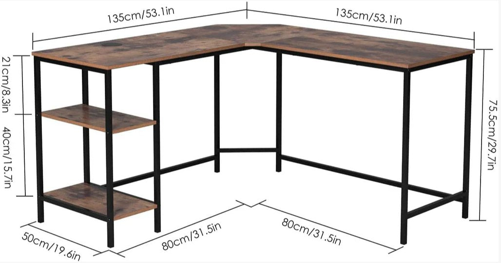 Homfa L-shaped Office Desk Workstation - Dark Mahogany - liquidation.store