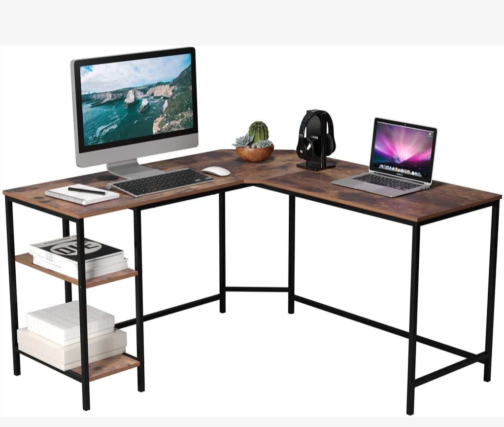Homfa L-shaped Office Desk Workstation - Dark Mahogany - liquidation.store