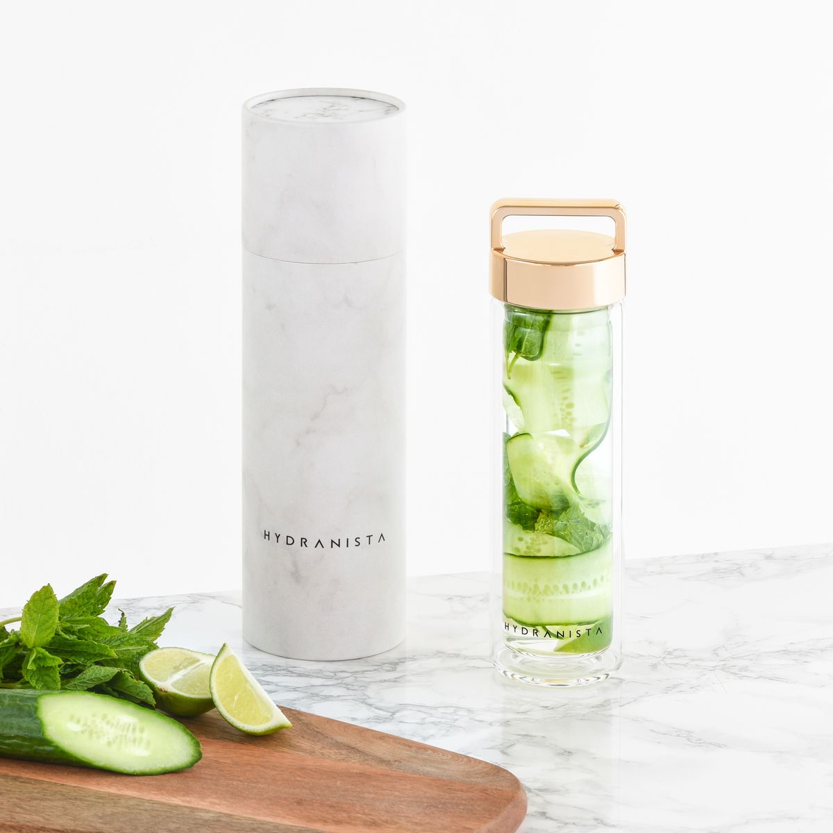 Hydranista glass water bottle - Gold Lid - liquidation.store