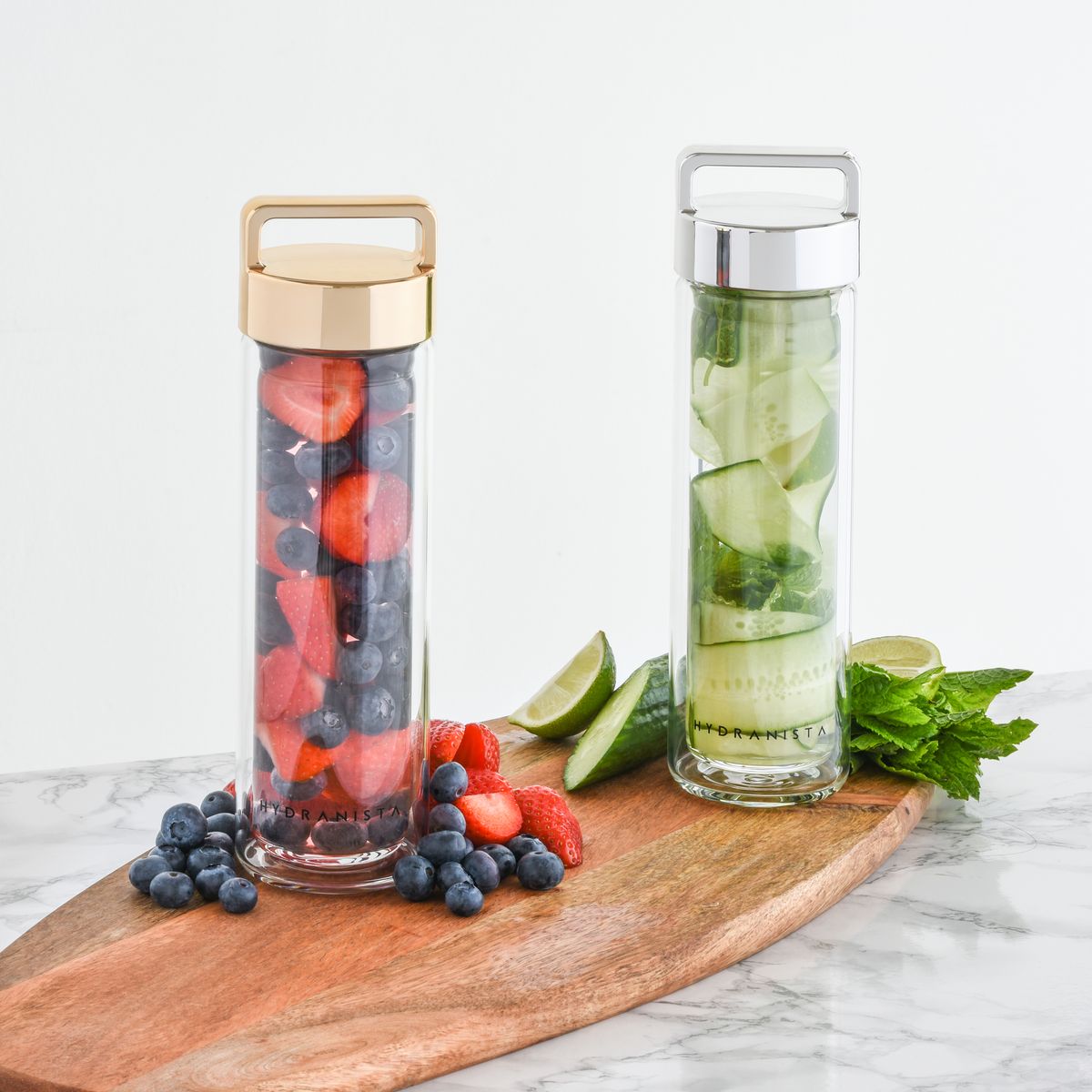 Hydranista glass water bottle - Silver Lid - liquidation.store