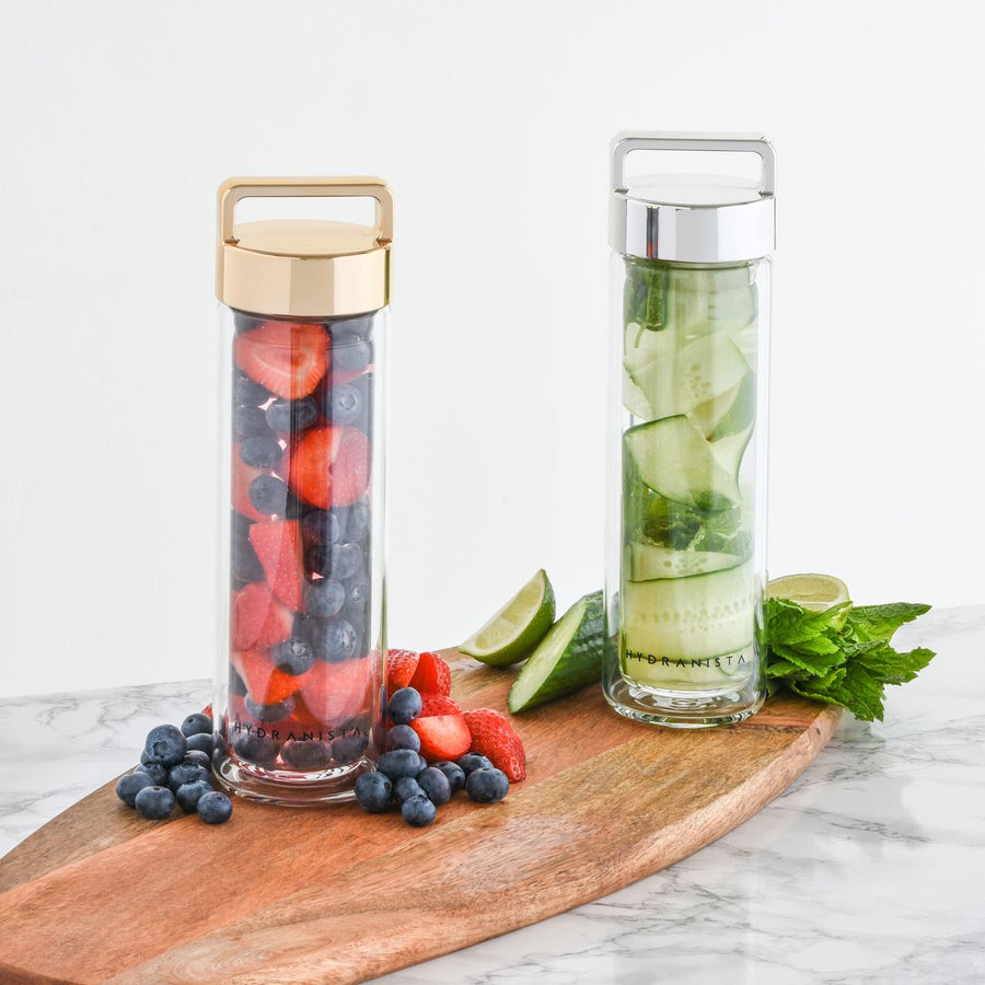 Hydranista glass water bottle - Silver Lid - liquidation.store