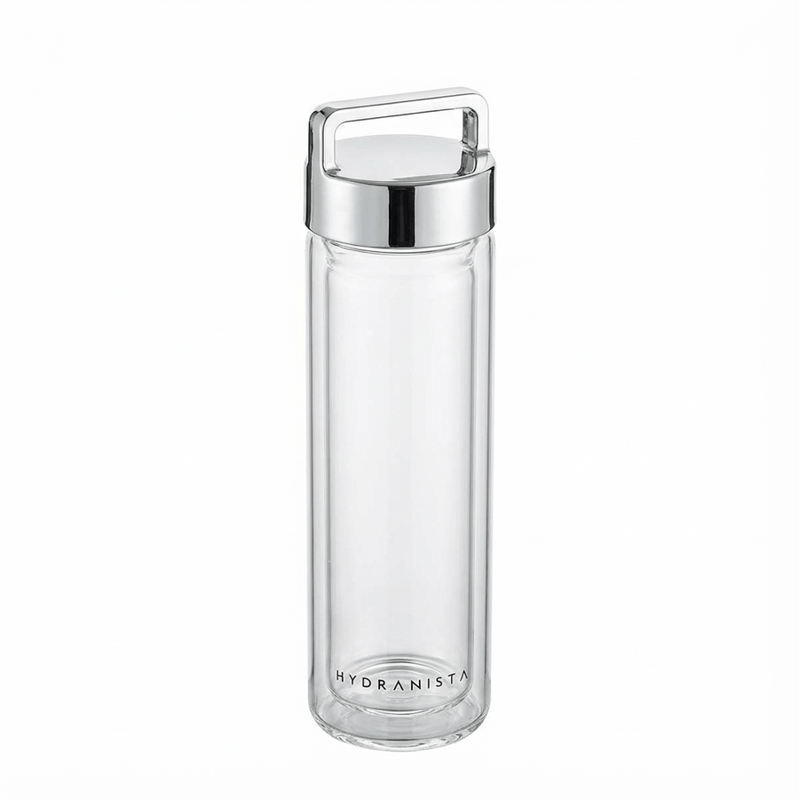 Hydranista glass water bottle - Silver Lid - liquidation.store