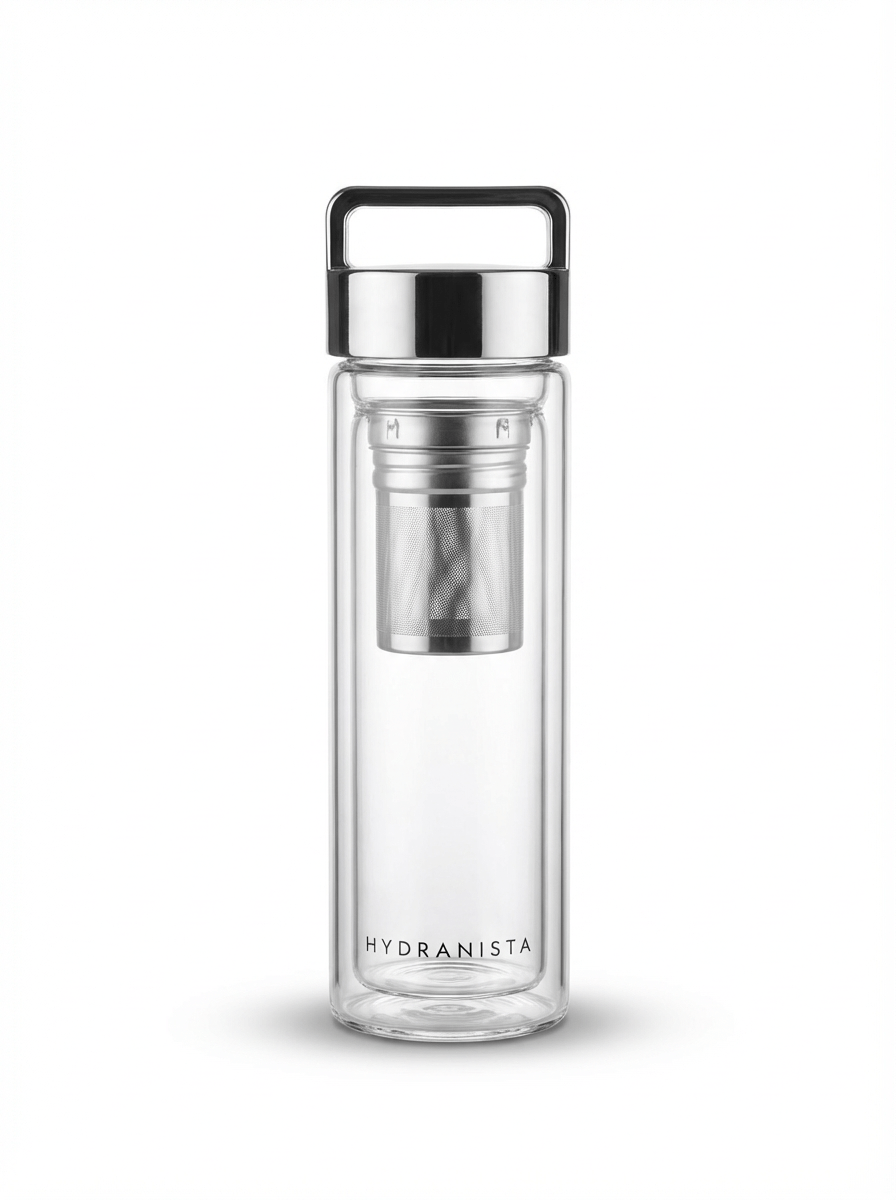 Hydranista glass water bottle - Silver Lid - liquidation.store