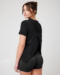 SnuggzFit Black Mesh Panel Open Back T-Shirt