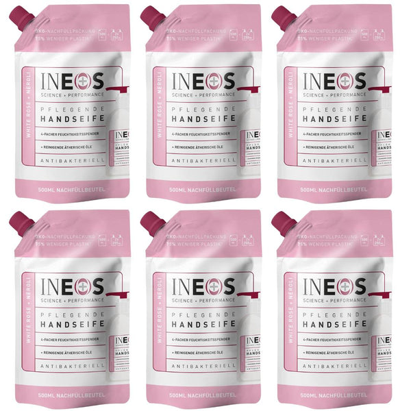 INEOS Moisturising Hand Soap Refills with Rose + Neroli - 500ml X6 Packs - liquidation.store