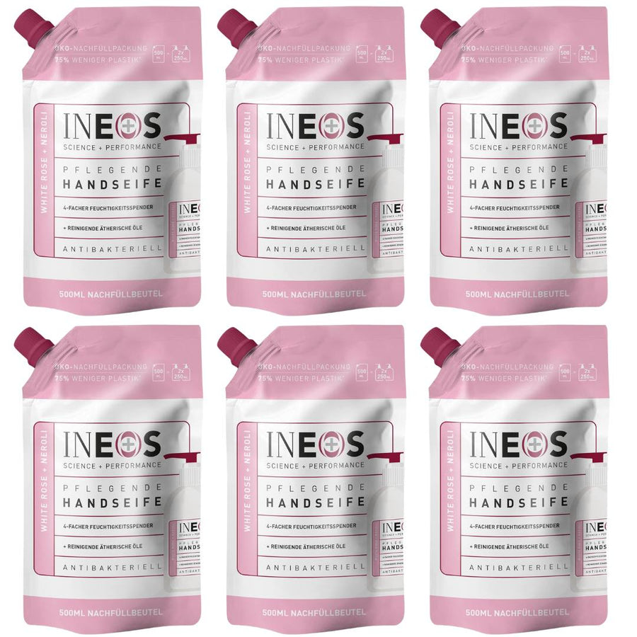 INEOS Moisturising Hand Soap Refills with Rose + Neroli - 500ml X6 Packs - liquidation.store
