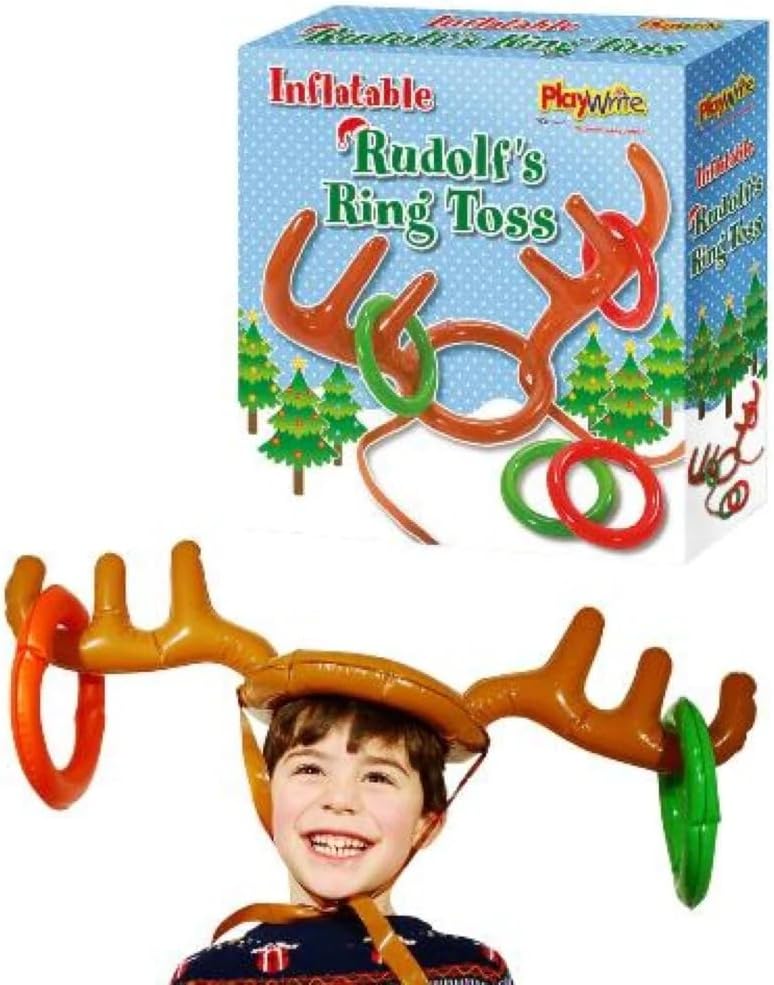 Inflatable Antler Hat Rudolf Reindeer Ring Toss Christmas Party Game - liquidation.store