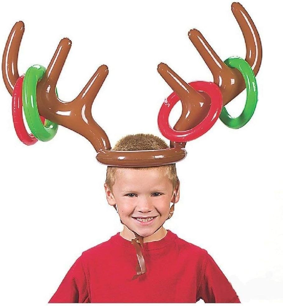 Inflatable Antler Hat Rudolf Reindeer Ring Toss Christmas Party Game - liquidation.store