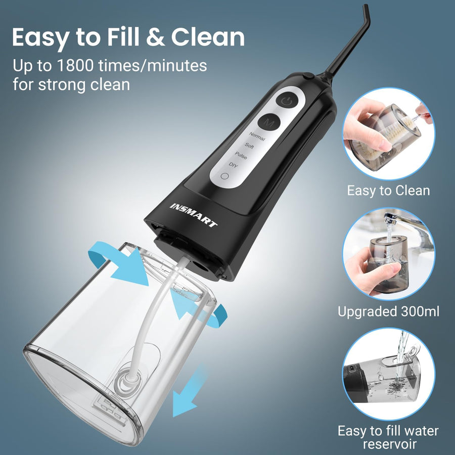 INSMART Water Flosser for Teeth - Cordless (Black) - liquidation.store