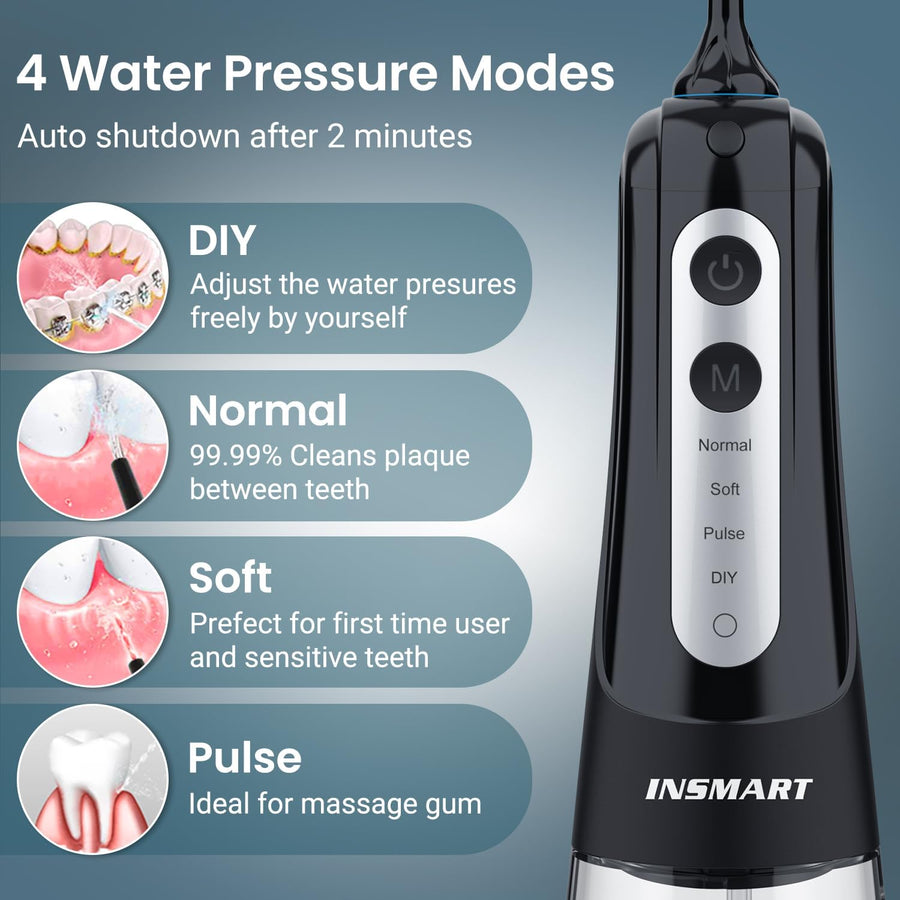 INSMART Water Flosser for Teeth - Cordless (Black) - liquidation.store