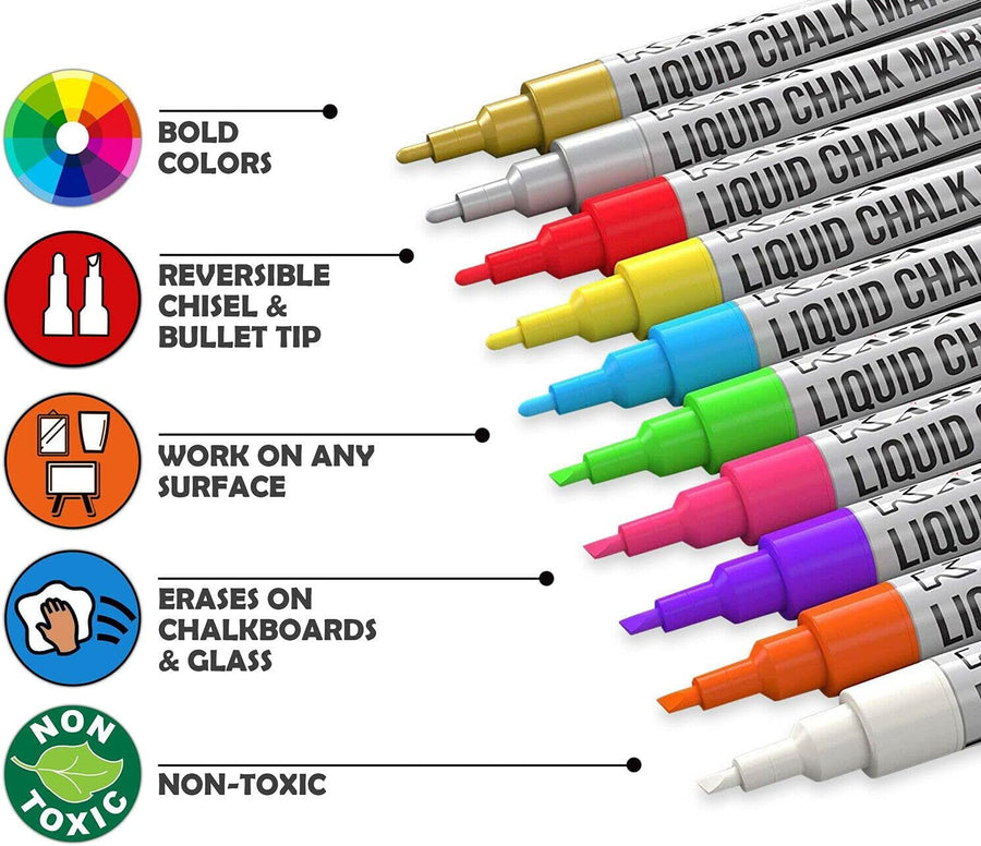 Kassa Liquid Chalk Markers Fine Tip (10 Pack 3mm) - liquidation.store
