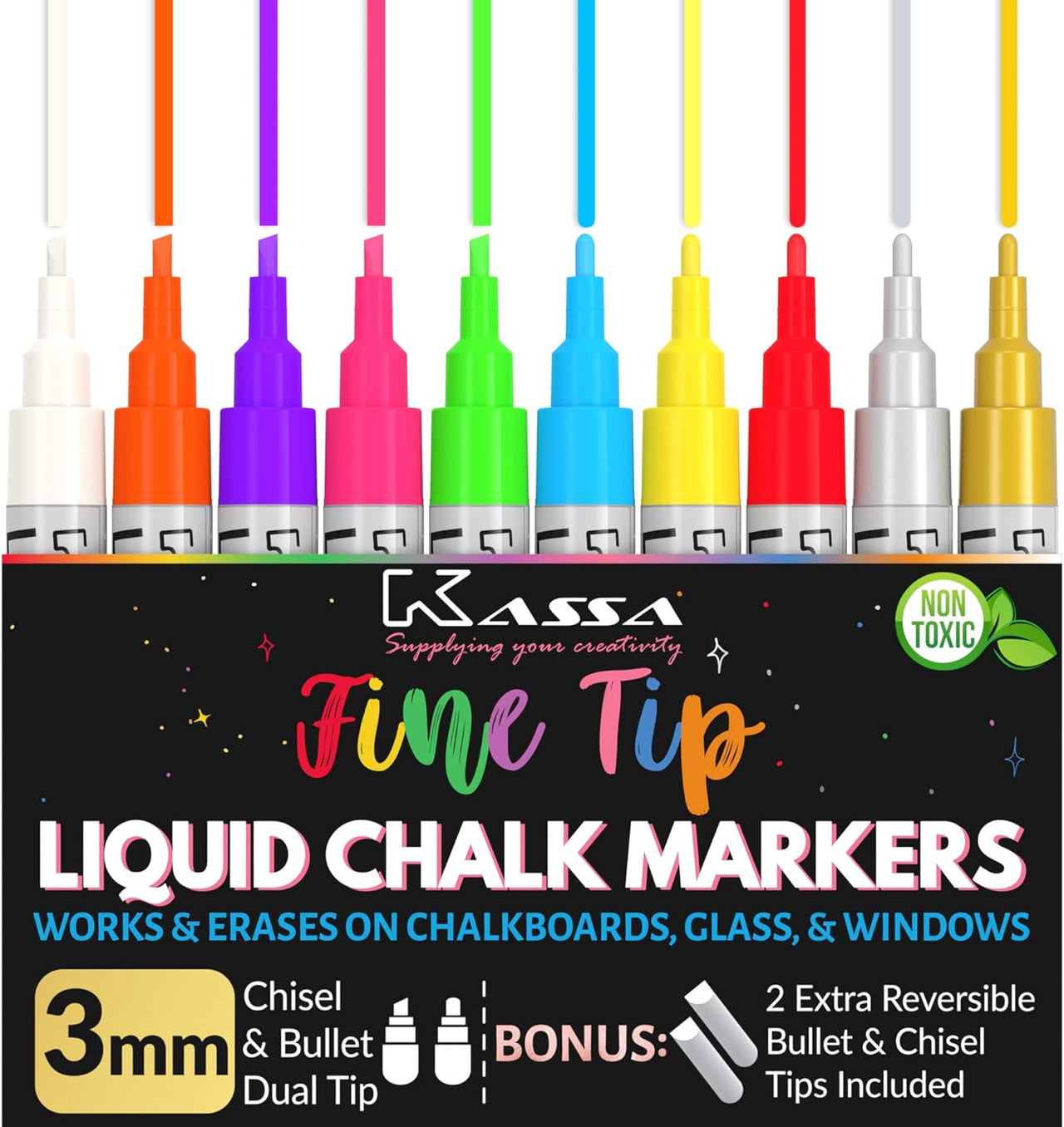 Kassa Liquid Chalk Markers Fine Tip (10 Pack 3mm) - liquidation.store