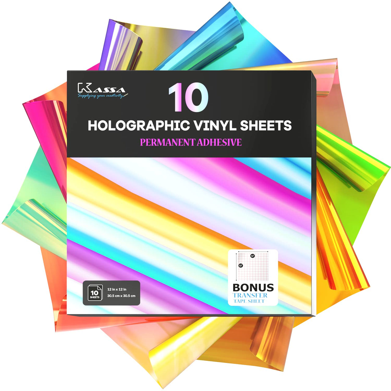 Kassa Permanent Holographic Vinyl Sheets (10 Pack 12x12 Inch) - liquidation.store