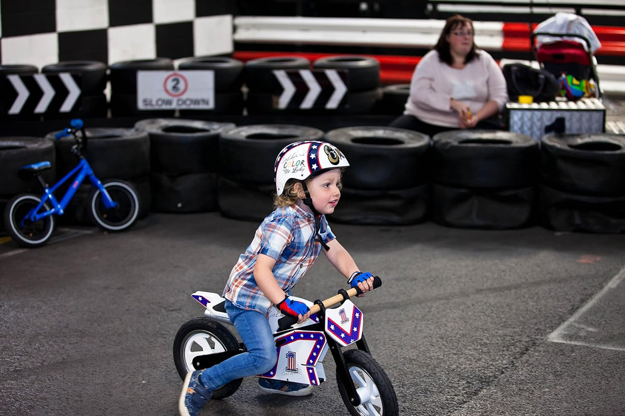 Kiddimoto Evel Knievel Wooden Balance Bike | Toddlers & Pre-School - liquidation.store