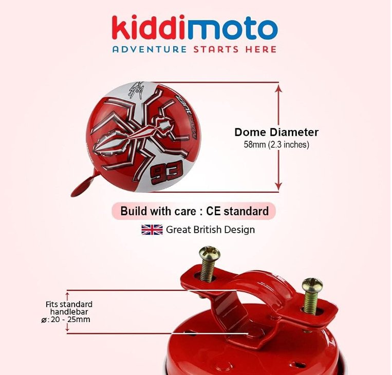 Kiddimoto Marc Marquez Kids Bike Bicycle Bell - Red - liquidation.store