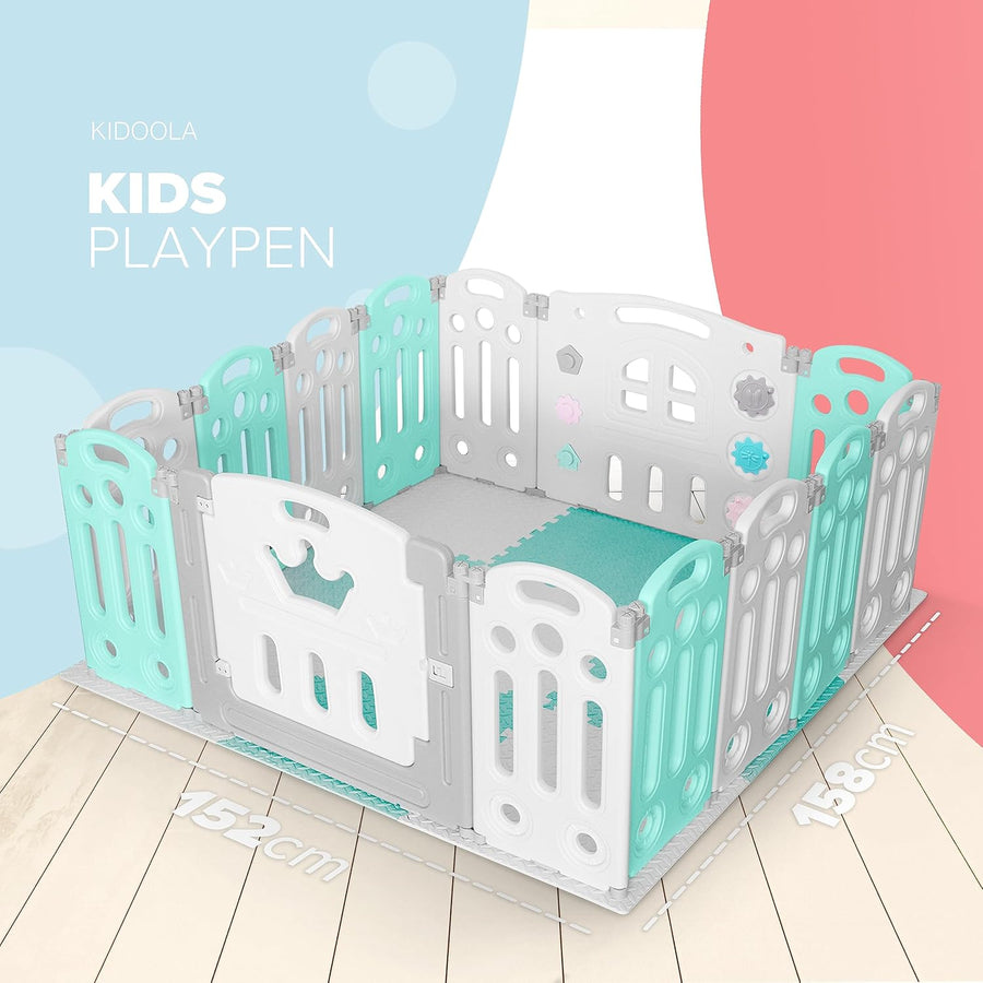 KIDOOLA Adjustable Plastic Baby Toddler Playpen & Anti Slip Playmats (Light Blue) - liquidation.store