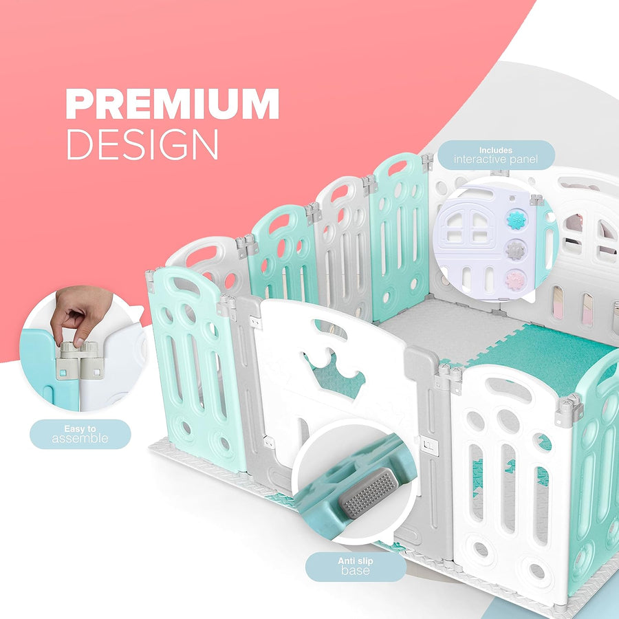 KIDOOLA Adjustable Plastic Baby Toddler Playpen & Anti Slip Playmats (Light Blue) - liquidation.store