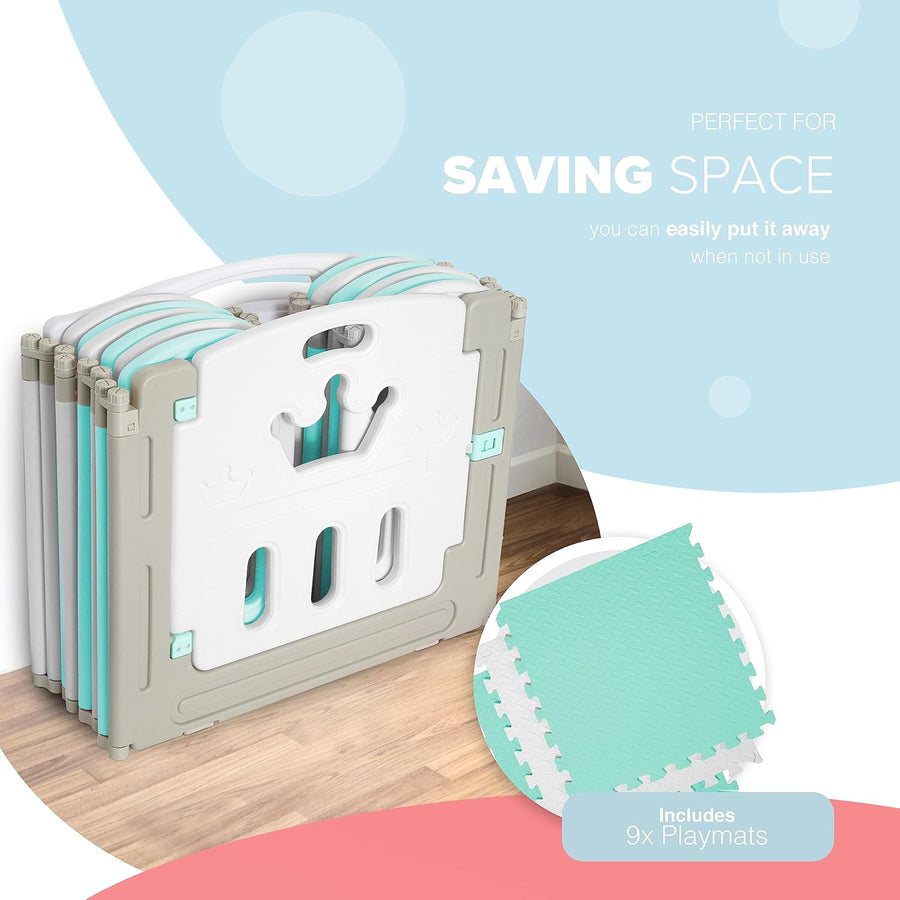 KIDOOLA Adjustable Plastic Baby Toddler Playpen & Anti Slip Playmats (Light Blue) - liquidation.store