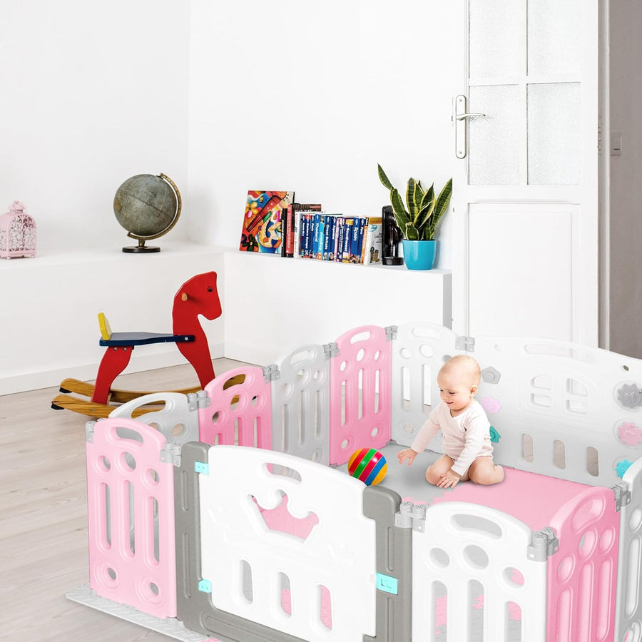 KIDOOLA Adjustable Plastic Baby Toddler Playpen & Anti Slip Playmats (Pink) - liquidation.store