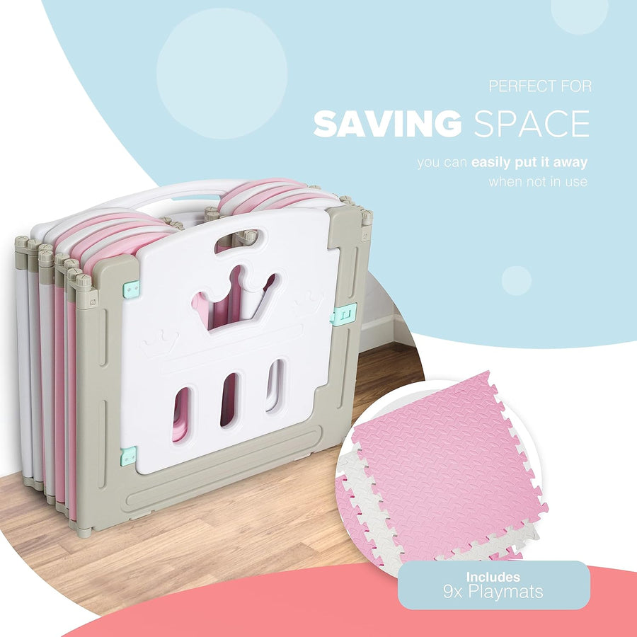 KIDOOLA Adjustable Plastic Baby Toddler Playpen & Anti Slip Playmats (Pink) - liquidation.store