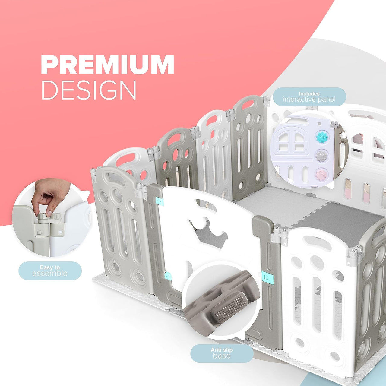 KIDOOLA Adjustable Plastic Baby Toddler Playpen - Grey - liquidation.store