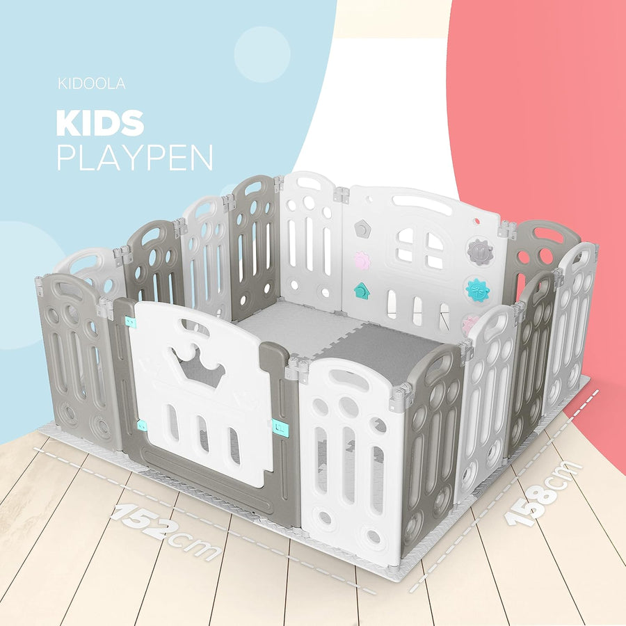 KIDOOLA Adjustable Plastic Baby Toddler Playpen - Grey - liquidation.store