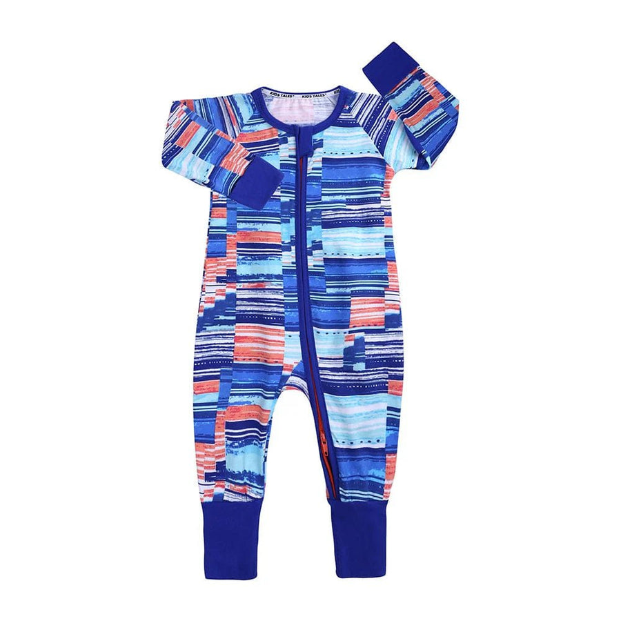 Kids Tales Peachy Blue Colour Block Zip Sleepsuit (Various Sizes) - liquidation.store