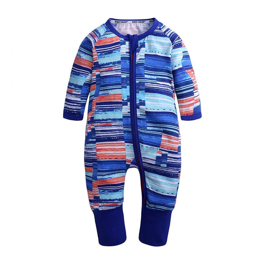 Kids Tales Peachy Blue Colour Block Zip Sleepsuit (Various Sizes) - liquidation.store