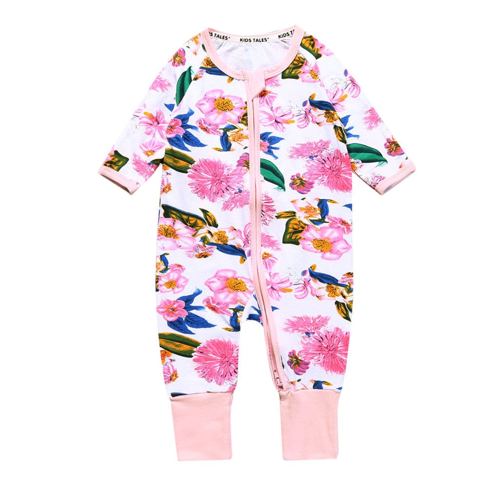 Kids Tales Pink Bouquet Zip Sleepsuit (Various Sizes) - liquidation.store