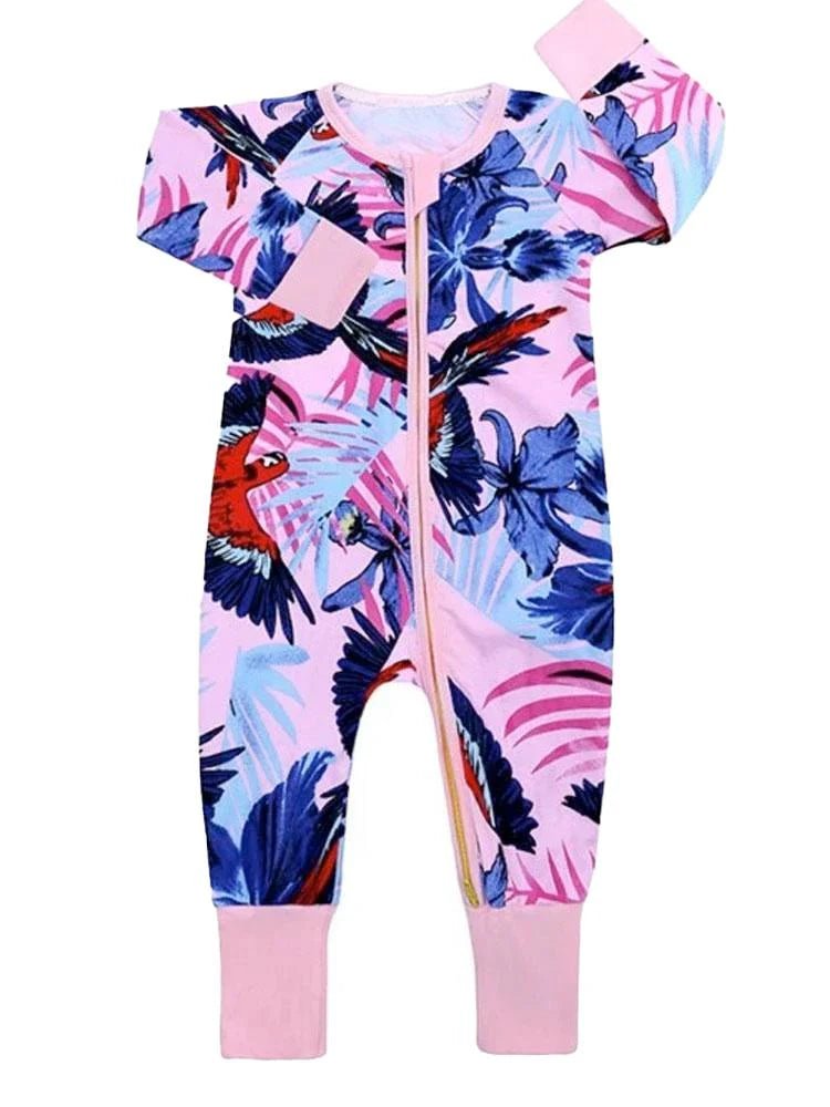 Kids Tales Pink Jungle Zip Baby Sleepsuit with Hand & Feet Cuffs (Various Sizes) - liquidation.store